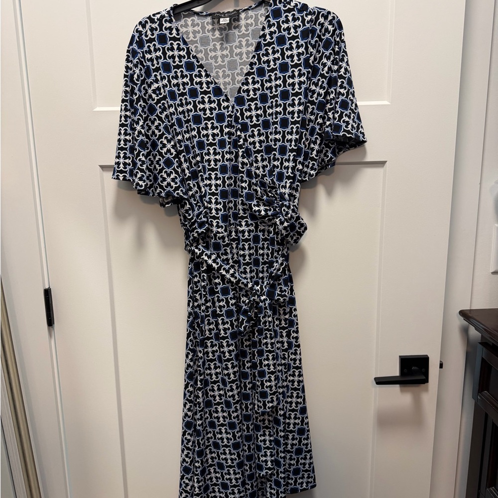 Navy & White Patterned Wrap Dress